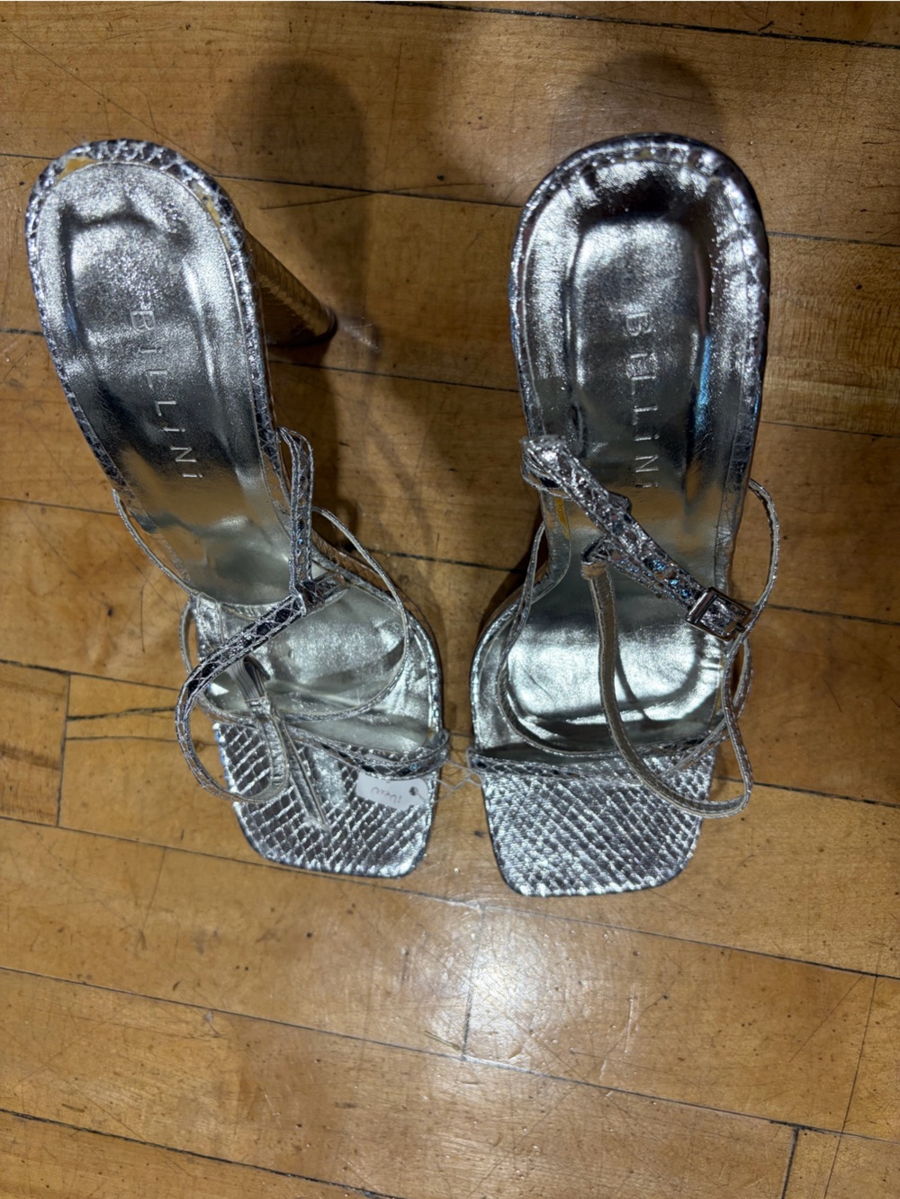 Silver Strappy Square-Toe Heeled Sandals - Silver